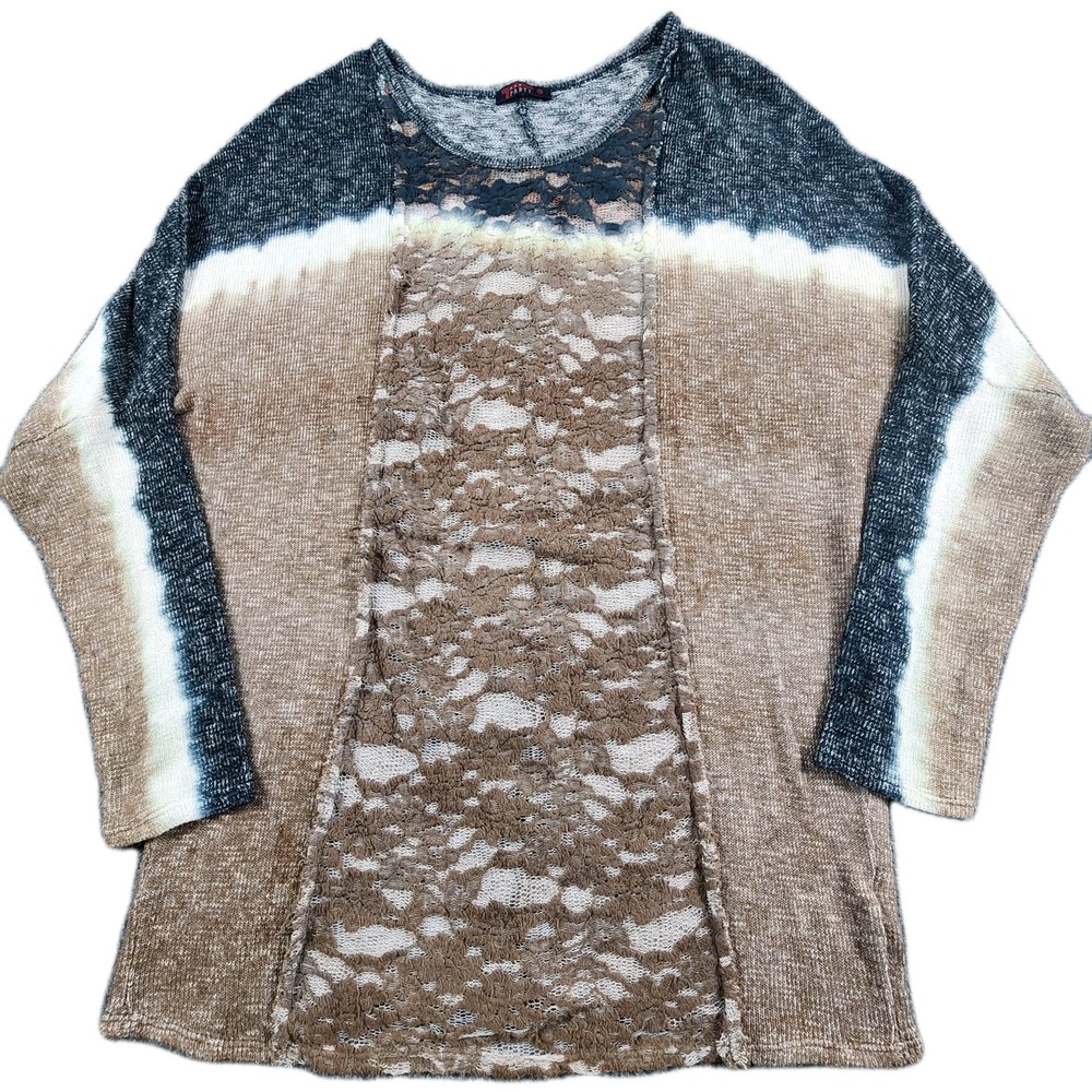 T‎ Party L Tie Dye Lace Burnout Y2K Vintage Grunge Soft Boho Sheer Knit Sweater